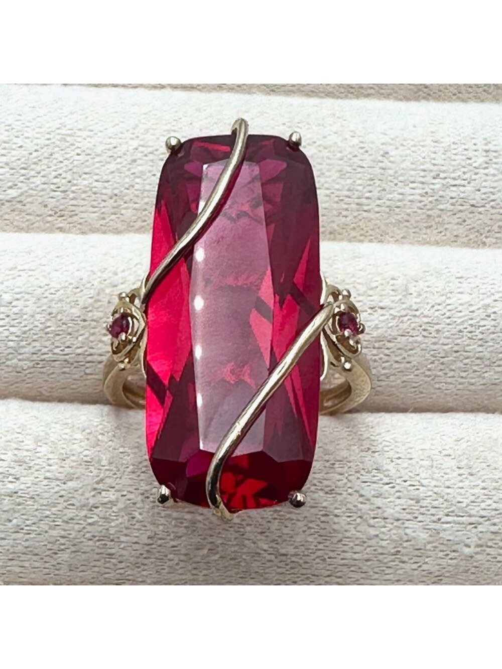 Red Ruby Ring 18K Gold Plated Sterling Silver Size 8 Estate Find Stunning
